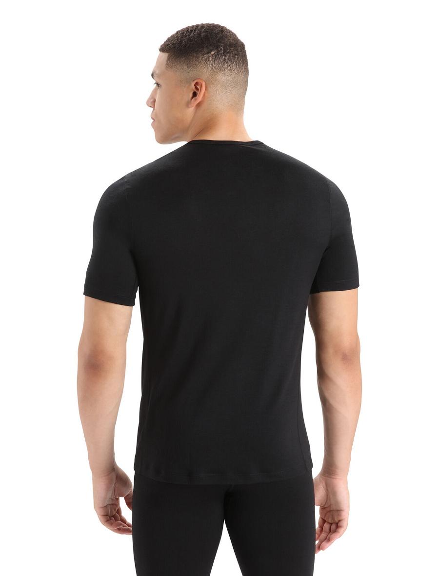 Black Men's Icebreaker Merino 200 Oasis Short Sleeve Crewe Thermal Top Base Layers | USA 1390RVDW